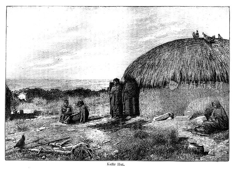 19世纪南非“Kaffir Hut”的雕刻;维多利亚非洲土著和文化星期日杂志1890 1890